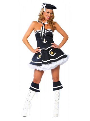 4Pc Flirty Sailor Includes Skirt, Bustier, Hat And Collar. Shown With Petticoat Style 1400 And Boot Cuff Style 4018B Both Not Included(AS SHOWN,SM)