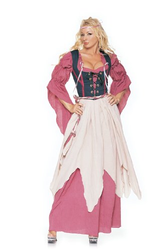 4Pc Medieval Renaissance Wench Sexy Holiday Party Costume (Rose/Navy;Large)