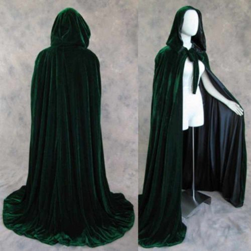 Artemisia Designs Renaissance Lined Velvet Cloak Dark Green and Black One Size