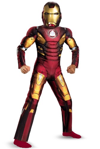 Avengers Iron Man Mark 7 Muscle Light Up Costume, Red/Gold, Small