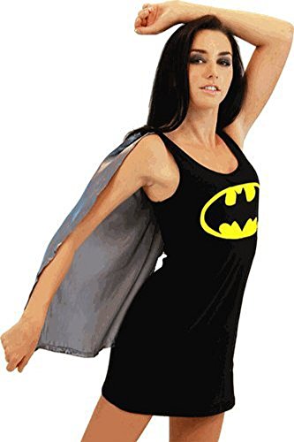 Batman Batgirl Black Costume Tank Dress with Attachable Cape (Batgirl) (Juniors Medium)