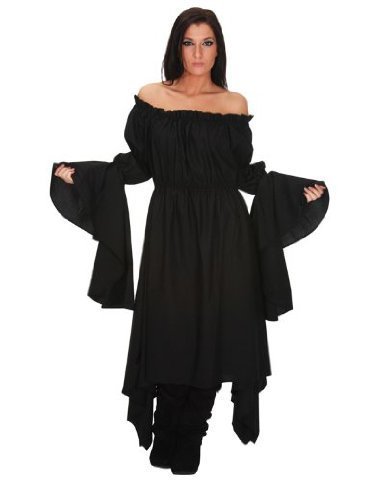 Black Gypsy Renaissance Pirate Chemise Top Medieval Peasant Costume SC88527B (XL)