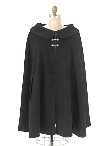 Black Wool Short Cape for Women (Circle Cut Medium Fit)