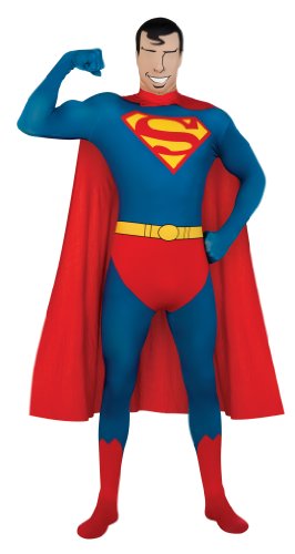 DC Comics Adult Superman 2nd Skin Zentai Super Suit, Blue, Large Costume