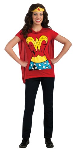 DC Comics Wonder Woman T-Shirt With Cape And Headband, Red, X-Large Costume