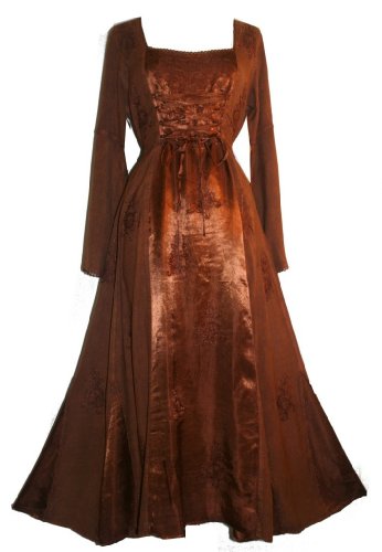 DR003-Vampire Gothic Costume Rayon Satin Renaissance Dress Brown 2X