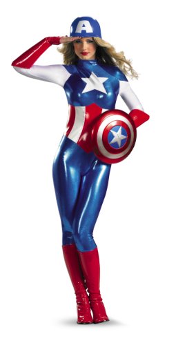 Disguise Marvel Captain America American Dream Bodysuit Womens Adult Costume, Red/White/Blue, Large/12-14