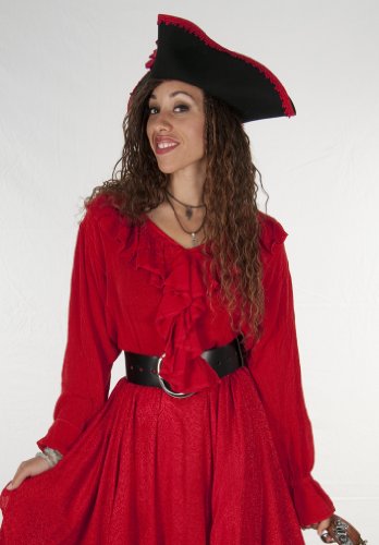 Dress Like A Pirate Brand Light and Flowy Poet Blouse (XXL, Red)