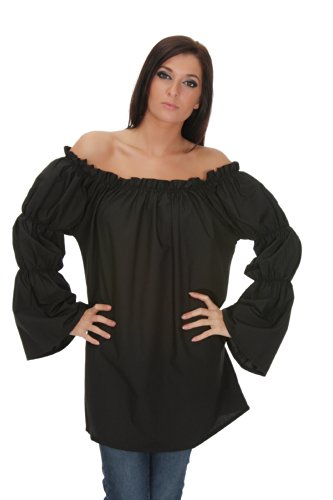 Halloween Renaissance Pirate Cotton Chemise Top Medieval Peasant Wench Costume Dress SC88524B (XL)