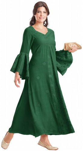 HolyClothing Liana Princess Neck Renaissance Medieval A-Line Dress – X-Large – Forest Green