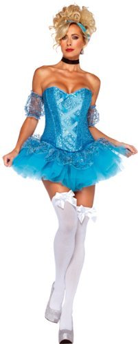 Leg Avenue 5 Piece Cinderella Sequin Corset Tutu Skirt With Arm Puffs Choker Headband, Aqua, Large