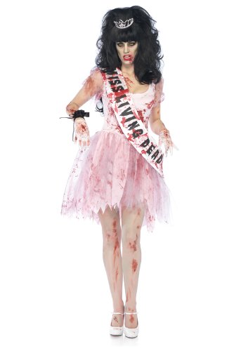 Leg Avenue Costumes 3Pc.Putrid Queen Bloody Tattered Prom Dress Sash Crown Women’s, Pink, Small/Medium