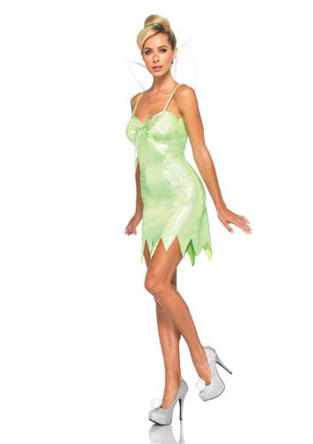 Leg Avenue Disney 3Pc.Neverland Tink Dress Pompom Clips and Iridescent Fairy Wings, Green, Small/Petite