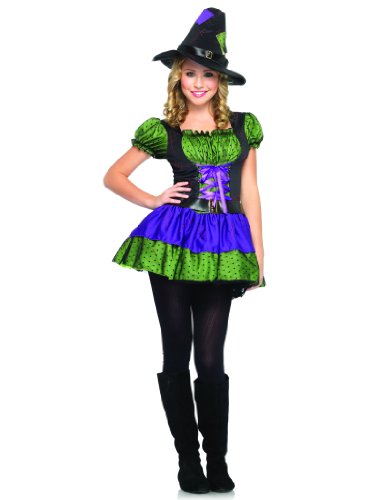Leg Avenue Junior’s 2 Piece Hocus Pocus Witch Dress, Purple/Green, Small/Medium