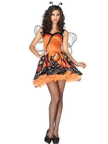Leg Avenue Women’s 2 Piece Lovely Monarch Dress With Layered Skirt And Head Piece, Orange/Black, Small