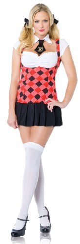 2Pc Prep School Cutie Sexy Holiday Party Costume (Black/Red;X-Small)