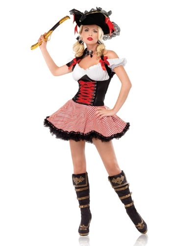 3 PC. Ladies Pirate Wench Dress – X-Large – White/Red/Black