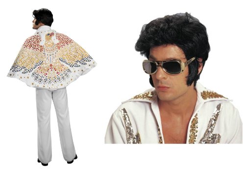 Adult Screen Printed (not beaded) Rock Star Cape with Eagle Design & WIG