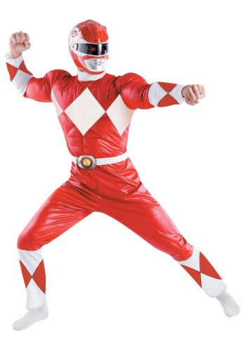Adults Mens Deluxe Red Muscle Power Ranger Theme Party Halloween Fancy Costume
