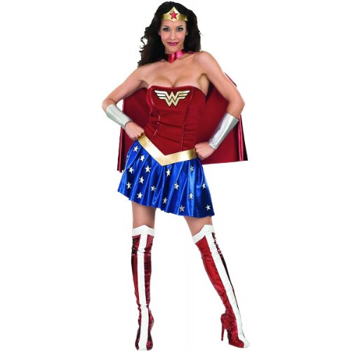DC Comics Secret Wishes Deluxe Wonder Woman Costume, Blue/Red, Medium (6 -10)
