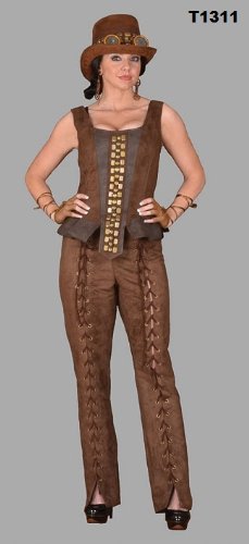 Deluxe Steampunk Siren Costume- Theatrical Quality (Small, T1311 Suede Brown & Bronze)