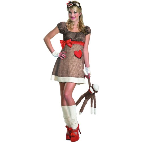 Disguise Ms. Sock Monkey Deluxe Costume, White/Brown/Red, Large/12-14