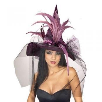 Feather Witch Hat, Purple, ONE SIZE FITS MOST