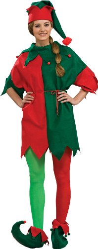 Rubie’s Costume Adult Elf Costume 4-Piece Set, Red/Green, One Size