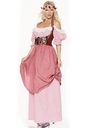 4Pc Renaissance Maiden Sexy Holiday Party Costume (Pink;Large)